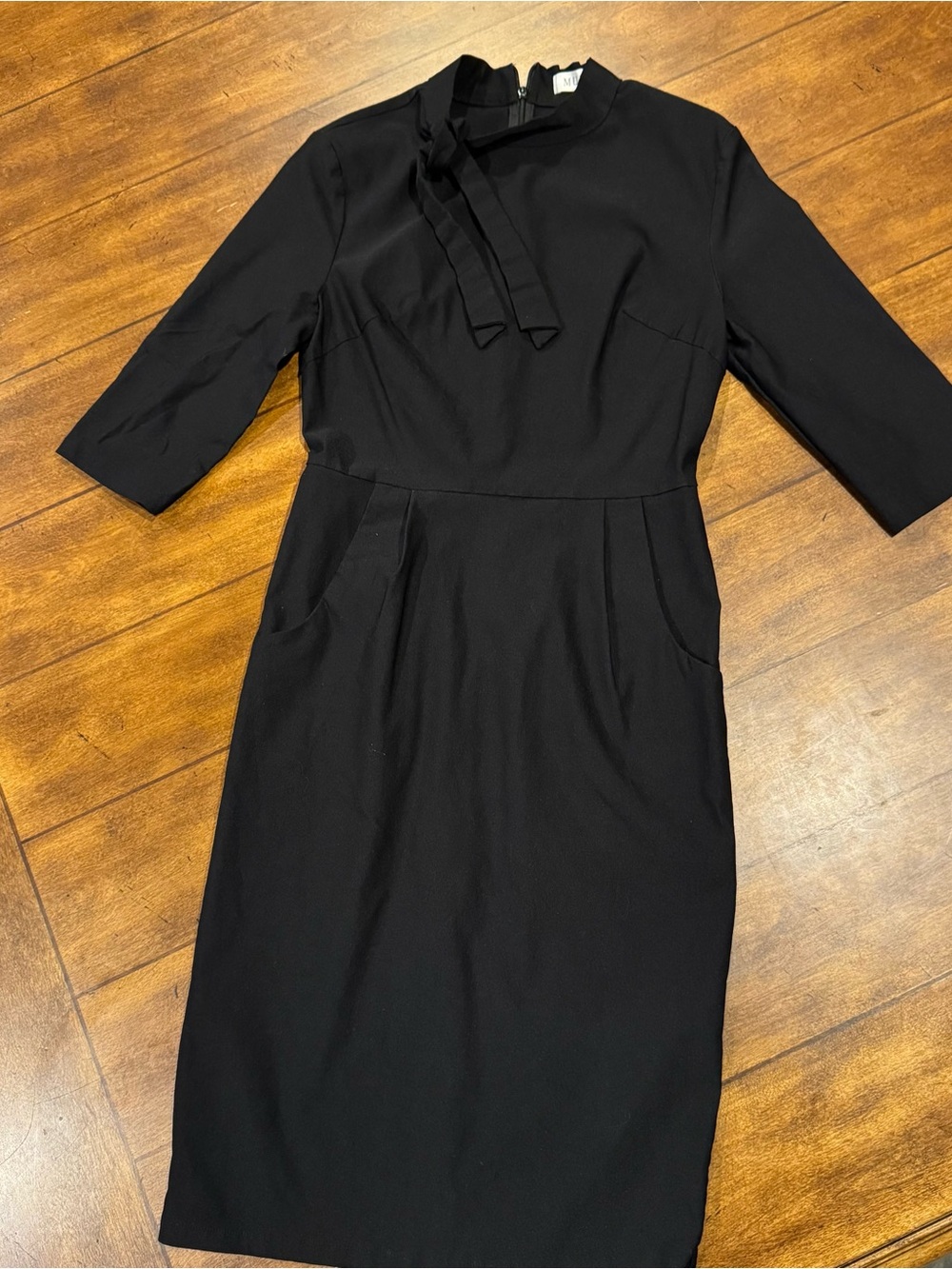 Women's Black Tie-Neck Midi Dress